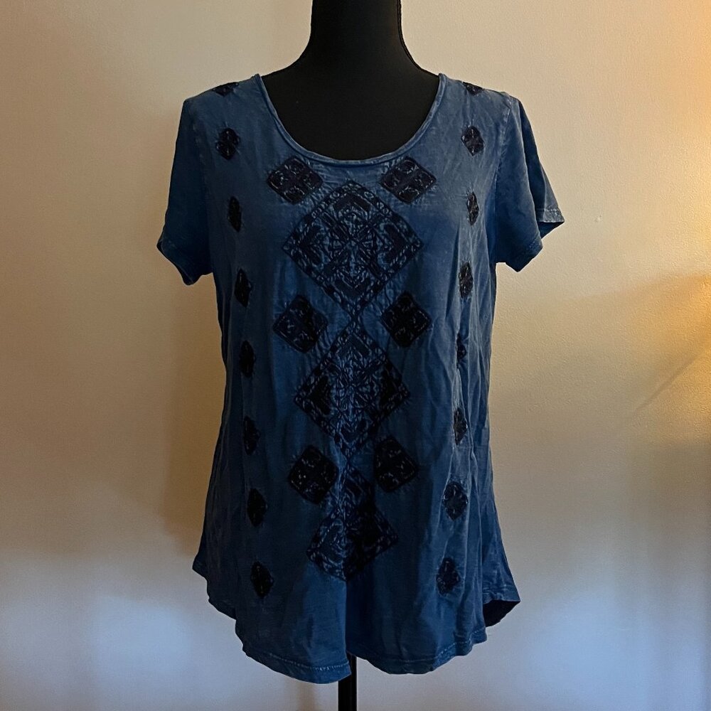 Lucky Brand Navy Cotton Short Sleeve T-shirt with Embroidery